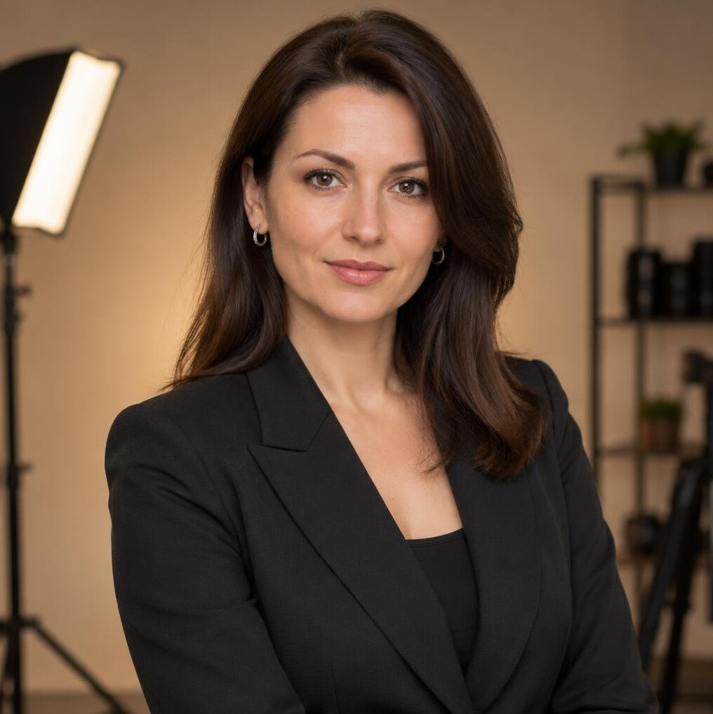 Eastern European woman studio production instructor portrait